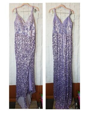 Stunning Lilac Sequin & Lace Corset Mermaid Prom Gown 8